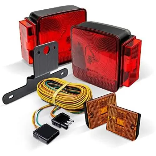 LED Trailer Light Kit w/Amber Marker Lights [DOT FMVSS 108] [SAE AIS2T2/APC/L] [TBT & License Plate Light & Wiring Harness] [IP67 Submersible] Motorcycle Boat Utility Trailer Tail Brake Light Kit
