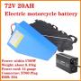 Jieoto 72V 20Ah E-Bike Triangle Battery 20000mAh 20S 4P Lithium-ion Scooter Battery Pack 500W-1700W Electric Motorcycle Lithium Battery with 3A Quick Charger and Triangle Bag