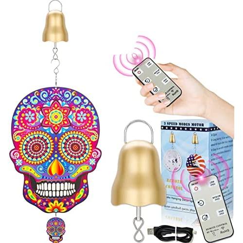 ABXKZ Disco Ball Motor Hanging Display,1200mAh Battery Operated Gold Wind Spinner Motor with Remote. Purple Sugar Skull Wind Spinner,3D Yard and Garden Art, Sun Catcher Outdoor Spinning Sculptures