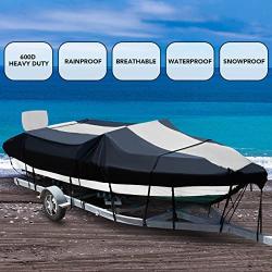 Autolion Trailerable Boat Cover 600D Heavy Duty Waterproof UV All-Weather with Motor Cover(fits 17-19L 96