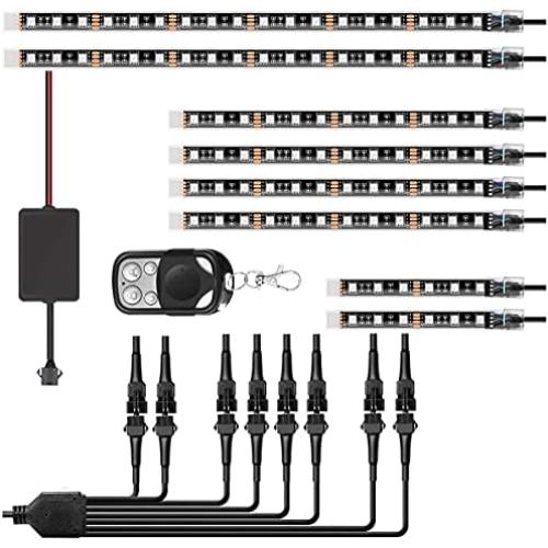 8Pcs Motorcycle LED Light Kit Strips Multi-Color Accent Glow Neon Ground Effect Atmosphere Lights Lamp with Wireless Remote Controller for All Motorcycle Car ATV SUV (8pcs-2020)
