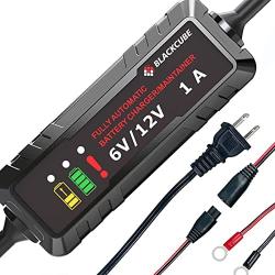 BLACKCUBE 1-Amp Smart Car Battery Charger and Maintainer Full Automatic 6V/12V 5-Stages Smart Trickle Charger with Clamps for Car, Motorcycle, Lawn Mower, Boat RV, SUV, ATV