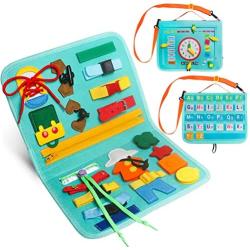 Montessori Sensory Busy Board, Preschool Activities Learning Toys for Toddlers 1 2 3 4 Year Old Boys and Girls, Busy Toys for Babies18-24 Month Learn to Dress, Basic and Fine Motor Skills