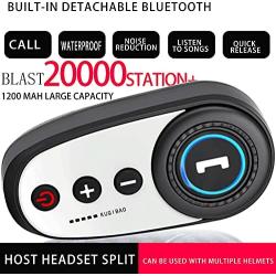 KUQIBAO，Motorcycle Helmet Bluetooth Headset, Bluetooth 5.0, Waterproof, 1200 mAh Lithium Battery, Long Life, Simple Installation Without Tools (White+Hard Wheat)