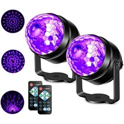Litake UV Black Light for Glow Party, 6W LED Disco Ball Strobe Lights for Dark Party Supplies, Sound Activated with Remote Control, Dj Light for Halloween Xmas Birthday Party Home Decorations, 2 Pack