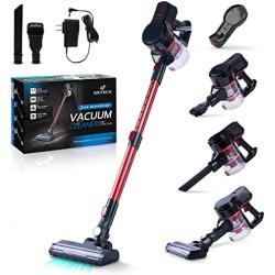 Britech Cordless Lightweight Stick Vacuum Cleaner, 250W Motor for Powerful Suction 30min Runtime, LED Display Screen & Headlights, Great for Carpet Cleaner, Hardwood Floor & Pet Hair (Red)