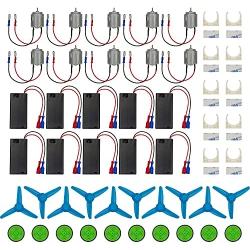 DC Motor Parts Kit with Plug Connectors for DIY Science & STEM Projects - 10pcs of Motors, Battery Holders, propellers, Plastic Wheels, and Motor Holders