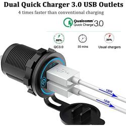 [Upgraded Version] Quick Charge 3.0 Cigarette Lighter Splitter + Quick Charge 3.0 Dual USB Charger Socket 12V/24V USB QC 3.0 Charger for Car, Golf Cart, Boat, RV, Motorcycle, Truck and More