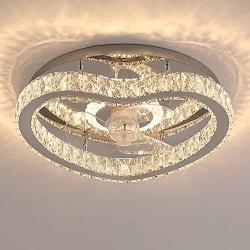ATELANGE Shining Crystal Ceiling Fan Ceiling Light with Remote Control Creative 3 Colors 3 Speeds Ceiling Fan with Lights Dimmable Low Profile Fan Light Semi Flush Mount Pure Copper Motor for Bedroom