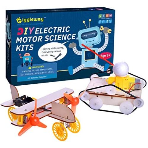 Giggleway Electric Motor Science Kits for Kids, DIY Wooden Kids Science Experiment Kits, Circuit Building STEM Toys for Boys and Girls-Tank Model Kit, Bird Taxiing Aircraft