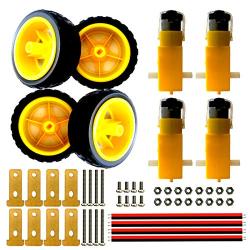 DC 3V-12V TT Dual Shaft Gear Motor 1:48 with Tire Wheel Kit for UNO 4WD Arduino Robot Smart Car Eletronic DIY Toys, 4X TT Motor,4X Tire Wheel