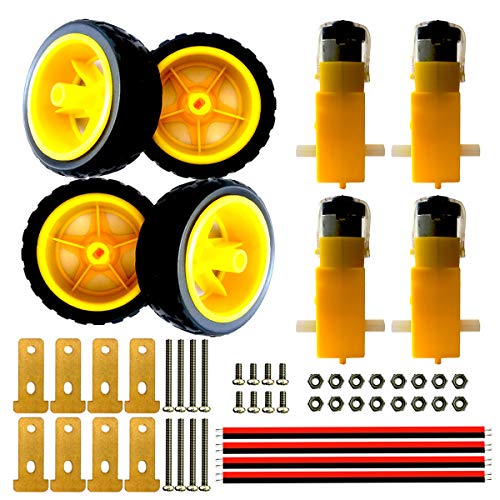 DC 3V-12V TT Dual Shaft Gear Motor 1:48 with Tire Wheel Kit for UNO 4WD Arduino Robot Smart Car Eletronic DIY Toys, 4X TT Motor,4X Tire Wheel