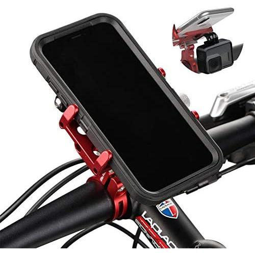 Bike & Motorcycle Phone Mount Aluminium Bicycle Handlebar Phone Holder with Action Camera Mount Compatible with GoPro Camera Models,Compatible with iPhone 11 Pro Max Galaxy S20 (red)