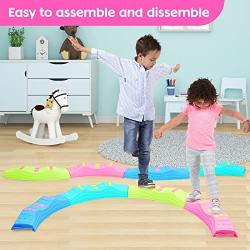 Toddler Balance Beams Stepping Stones for Kids, 8 Pc. Gymnastics Obstacle Course for Kids Non-Slip Surface Floor Rubber Edges, Improve Balancing Skill Coordination & Strength