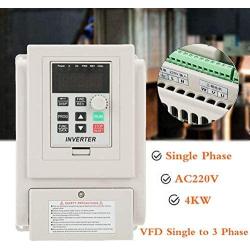 VFD Single to 3 Phase, 4kW 220V AC Single-phase Variable Frequency Drive Inverter, VFD Speed Controller Inverter for 3-phase Motor