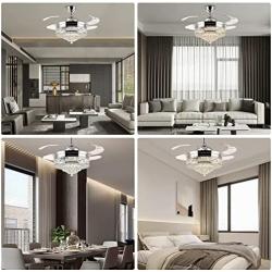 NOXARTE 42 Inch Crystal Chandelier Fan with Lights and Remote Control Modern Retractable Blades Ceiling Fan LED Dimmable Fandelier for Dining Room Bedroom Kitchen Island