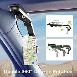VARGTR Sun Visor Car Phone Holder, Mount Clip for Car Cellphone，1080°Rotatable Sun Visor Phone Holder for Car Multifunctional,Foldable Car Phone Mount for Sun Visor Rearview Mirror Steering Wheel
