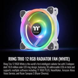 Thermaltake Riing Trio 12 RGB White TT Premium Edition - 3 Pack, 120mm, 3 Independent 16.8 Million Color LED Ring Design, Featuring 30 addressable LEDs, Case/Radiator Fan, CL-F126-PL12SW-A