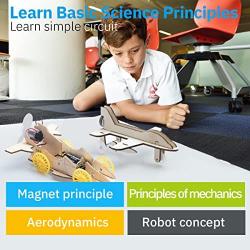 Giggleway DIY Wooden Robotic Science Kits, Model Car Kits for Kids, Hands on STEM Learning Projects, 3D Puzzles Building Kits for Kids Ages 8-12- Reptile Robot, Sweeping Robot, Air-Powered Car, Plane