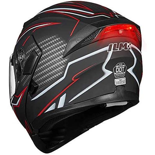 ILM Motorcycle Dual Visor Flip up Modular Full Face Helmet DOT LED Light Model 902Ls (S, Black RED - LED)