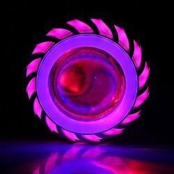 Keenso Motorcycle High/Low Beam LED Projector Lens Dual Angel Devil Eye Head Lamp Cyclone Type(Blue & Pink)