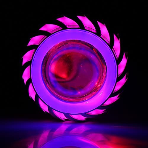 Keenso Motorcycle High/Low Beam LED Projector Lens Dual Angel Devil Eye Head Lamp Cyclone Type(Blue & Pink)