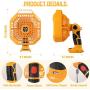 Portable Table Fan, Dewalt 20V Battery Operated Fan with LED Light, Quiet Small Personal Fan 3 Speed Strong Airflow, Adjustable Tilt Remote Control Rechargeable Fan for Tent, Bedroom, Office, Jobsite