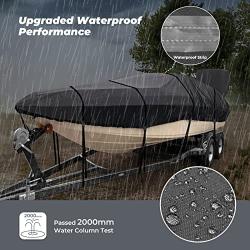 RVMasking Upgraded 600D Trailerable Waterproof Boat Cover Fits V-Hull,Tri-Hull, Runabout Boat (Length:17-19 Beam Width: up to 96