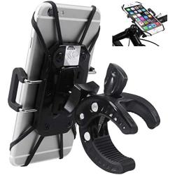 Bike Phone Mount, Bicycle Motorcycle Handlebar Cell Phone GPS Holder 360 Degrees Rotatable Cradle with Rubber Strap Clamp, Compatible with All Smartphones