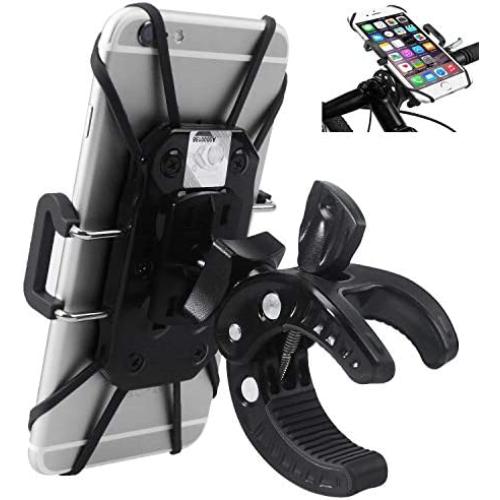Bike Phone Mount, Bicycle Motorcycle Handlebar Cell Phone GPS Holder 360 Degrees Rotatable Cradle with Rubber Strap Clamp, Compatible with All Smartphones