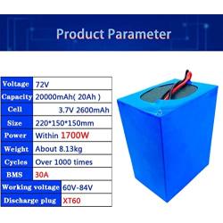 Jieoto 72V Ebike Lithium Battery 20Ah 30Ah 40Ah 50Ah 60Ah Waterproof Lithium-ion Battery Pack Customizable Battery Pack Fit for 1000W-5600W Bike Motors with Charger and BMS