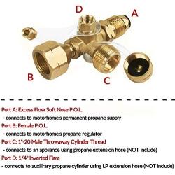 SHINESTAR Propane Brass Tee with 4 Port Adapter for RV and Motorhome, Propane Gas 4 Port Tee with Solid Brass
