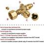SHINESTAR Propane Brass Tee with 4 Port Adapter for RV and Motorhome, Propane Gas 4 Port Tee with Solid Brass