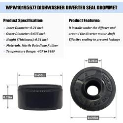 WPW10195677 W10195677 Dishwasher Diverter Valve Diverter Motor Seal Grommet Gasket for Whirlpool KitchenAid Maytag Kenmore Dishwasher Diverter Seal Grommet Replacement Parts (2Pcs)