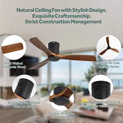 Sofucor 52 Inch Low Profile Ceiling Fan 3 Carved Wood Fan Blade Noiseless Reversible DC Motor Remote Control Without Light Flush Mount Farmhouse Ceiling Fan No Light for Low Ceiling