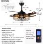 Siljoy 48 Industrial Ceiling Fan with Lights, Black Fandelier Retractable Ceiling Fan with Remote, Vintage Caged Chandelier Fan Light Fixture for Living Dining Room Bedroom, 5 x E26 Not Included