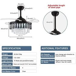 Cainjiazh Crystal LED Ceiling Fans with Lights and Remote Controller 42 Inches Modern Fandelier Ceiling Lighting Fixture Crystal Fan Light Kit for Bedroom Dinning Room Living Room (Black)