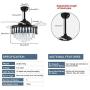 Cainjiazh Crystal LED Ceiling Fans with Lights and Remote Controller 42 Inches Modern Fandelier Ceiling Lighting Fixture Crystal Fan Light Kit for Bedroom Dinning Room Living Room (Black)