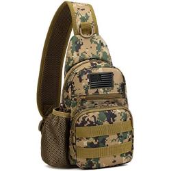 Protector Plus Tactical Sling Bag Military MOLLE Crossbody Pack Chest Shoulder Backpack with Water Bottle Holder Pouch EDC Diaper Motorcycle Bicycle Daypack (Patch Included),Jungle Camo