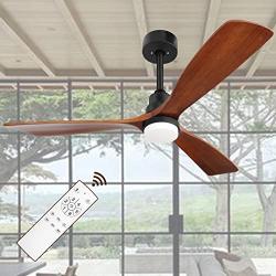 Ghicc Ceiling Fan with Light Remote Control 52Outdoor Ceiling Fan Modern 3 Wood Blade Ceiling Fans with Lights Noiseless DC Motor