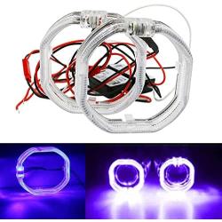 YSY 2pcs 76mm Square Shape Angel Eyes Kit Light Guide Halo Ring LED DRL Headlight Fog Lamps Ring With Drive For Car Motor 9-36V DC (Blue, 76MM)