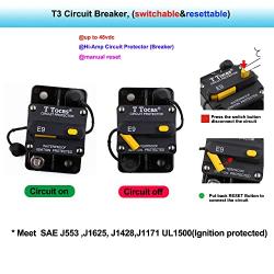 T Tocas 50 Amp Thermal Circuit Breaker with Switch Manual Reset for Boat Marine RV Yacht Battery Truck Solar, 12V - 48V DC, Waterproof (50A)