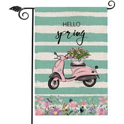 Hello,Spring Garden Flag Flower Motorcycle Garden Flag Vertical Double-Sided, Spring Tulip Holiday Courtyard Outdoor Decoration 12.5x18 Inches