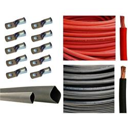 1/0 Gauge 1/0 AWG 10 Feet Red + 10 Feet Black Welding Battery Pure Copper Flexible Cable + 10pcs of 3/8