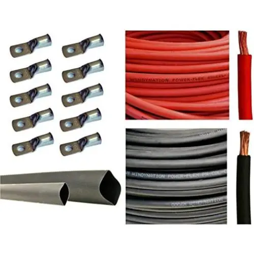 2 Gauge 2 AWG 10 Feet Red + 10 Feet Black Welding Battery Pure Copper Flexible Cable + 10pcs of 3/8