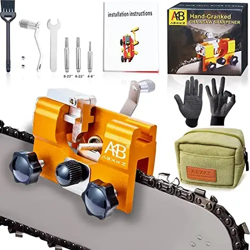 Chainsaw Chain Sharpening Jig, Chainsaw Sharpener Kit with Carrying Bag & Cleaning Brush, Hand-Crank Fast Chainsaw Sharpener Tool for 4