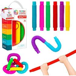 Sense & Grow Sensory Pop Tubes 6-Pack - Fidget Montessori Toys for Kids - Stretch Tubes for Children with ADHD and Special Needs - Autism Therapy Toys - Fine Motor Skills and Learning Activities