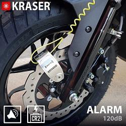 KRASER KR10S Motorcycle Lock with Alarm 120dB Anti Theft Alarm Lock, Approved Disc Brake Lock Security for Motorcycles, Disc Lock Motorcycle Motorbike Scooter, Locking Shaft ø10, Stainless Steel