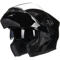 ILM Motorcycle Dual Visor Flip up Modular Full Face Helmet DOT 6 Colors Model 902 (M, Gloss Black)
