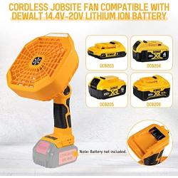 Portable Table Fan, Dewalt 20V Battery Operated Fan with LED Light, Quiet Small Personal Fan 3 Speed Strong Airflow, Adjustable Tilt Remote Control Rechargeable Fan for Tent, Bedroom, Office, Jobsite